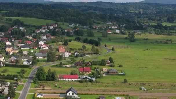 Schöne Landschaft Road Mountains Bieszczady Uherce Mineralne Luftaufnahme Polen Hochwertiges — Stockvideo