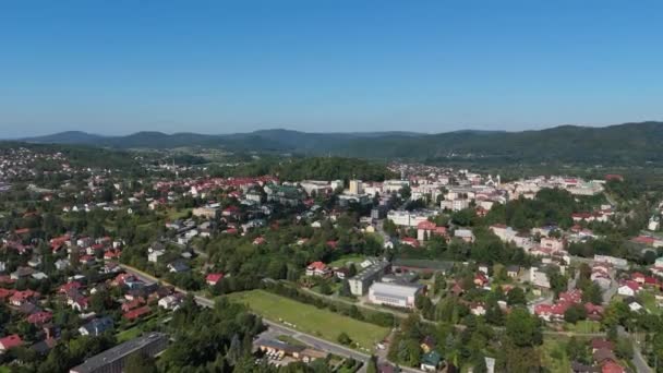 Beautiful Landscape Park Mountain Old Town Sanok Aerial View Polsko — Stock video