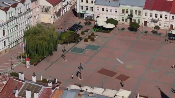 Prachtige Oude Stadsplein Sanok Luchtfoto View Polen Hoge Kwaliteit Beeldmateriaal — Stockvideo
