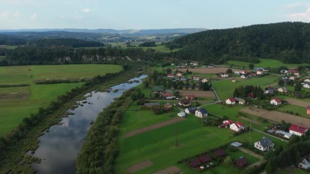 Όμορφη Ποταμός Τοπίου San Myczkowce Bieszczady Aerial View Poland Υψηλής — Αρχείο Βίντεο