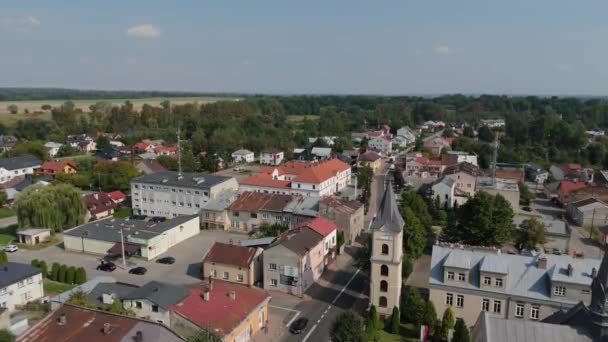 Gyönyörű Táj Templom Torony Oleszyce Aerial View Lengyelország Kiváló Minőségű — Stock videók