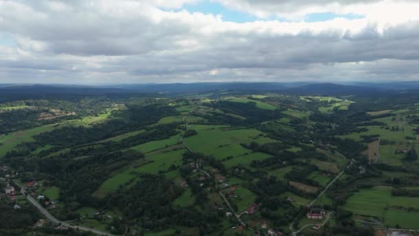 Bela Paisagem Floresta Montanhas Bieszczady Bircza Vista Aérea Polónia Imagens — Vídeo de Stock