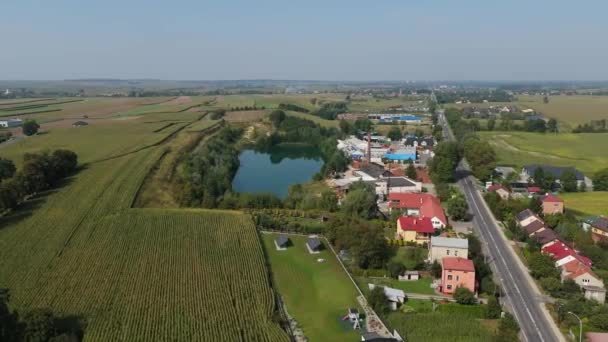 Schöne Landschaft Teich Radymno Luftaufnahme Polen Hochwertiges Filmmaterial — Stockvideo