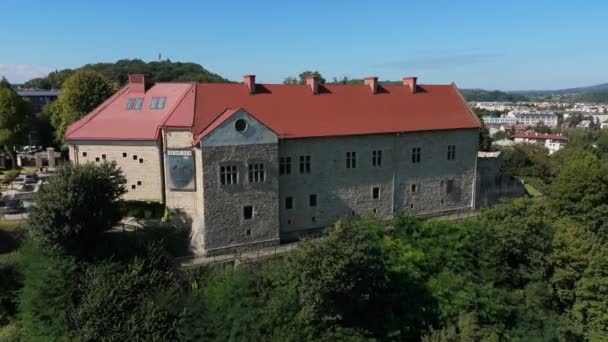 Gyönyörű Királyi Kastély Óváros Sanok Aerial View Lengyelország Kiváló Minőségű — Stock videók