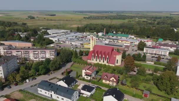 Belle Église Panorama Lubaczow Vue Aérienne Pologne Images Haute Qualité — Video