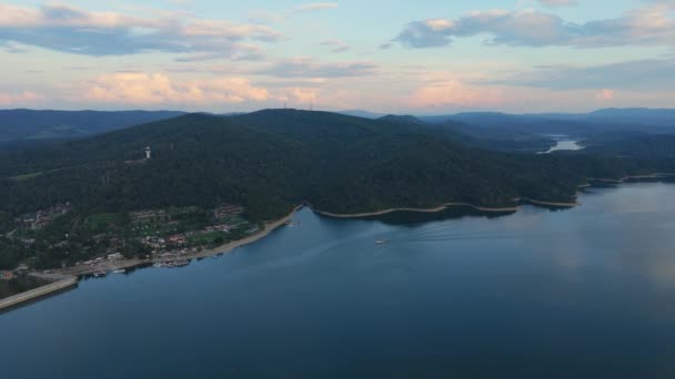 Lindas Paisagens Lago Solina Montanhas Bieszczady Vista Aérea Polônia Imagens — Vídeo de Stock