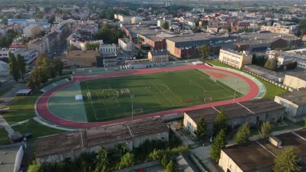 Schöne Landschaft Stadion Jaroslaw Luftaufnahme Polen Hochwertiges Filmmaterial — Stockvideo