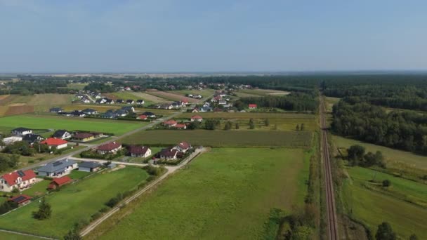 Prachtig Landschap Tracks Trein Lubaczow Luchtfoto Uitzicht Polen Hoge Kwaliteit — Stockvideo