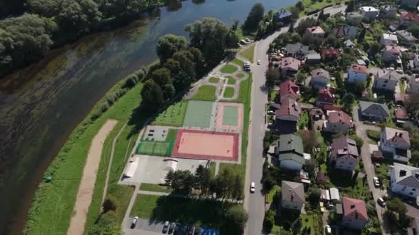Lindas Paisagens Playfield River San Sanok Vista Aérea Polónia Imagens — Vídeo de Stock