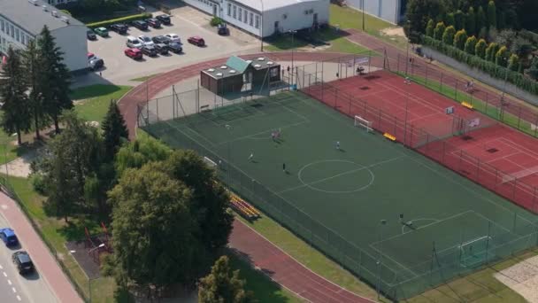 Krajina Základní Škola Dětské Hřiště Lubaczow Aerial View Polsko Vysoce — Stock video