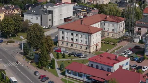 Beautiful District Council Downtown Lubaczow Aerial View Poland Vysoce Kvalitní — Stock video
