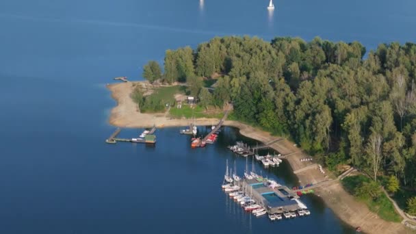 Landscape Port Headland Polanczyk Lake Solina Bieszczady Aerial View Lengyelország — Stock videók