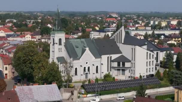Belle Cathédrale Centre Ville Lubaczow Vue Aérienne Pologne Images Haute — Video