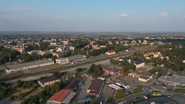 Vackra Landskap Tågstation Jaroslaw Antenn View Poland Högkvalitativ Film — Stockvideo