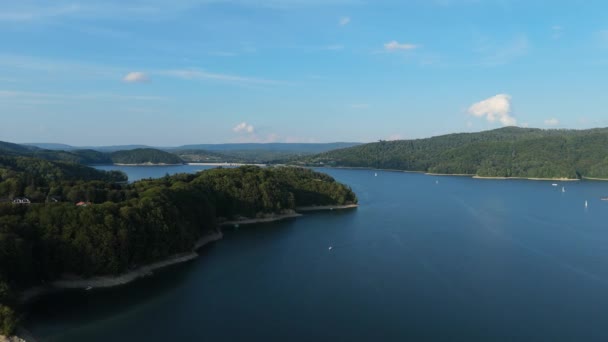 Güzel Manzara Burnu Polanczyk Gölü Solina Bieszczady Hava Görüntüsü Polonya — Stok video