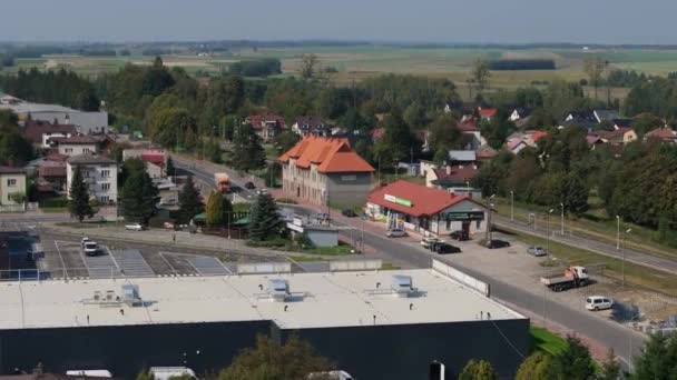 Indah Stasiun Kereta Lanskap Lubaczow Pemandangan Udara Polandia Rekaman Berkualitas — Stok Video