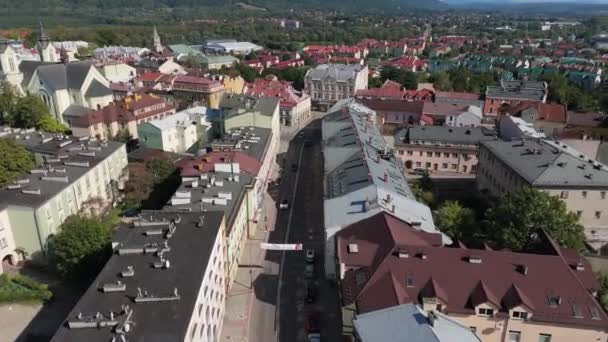 Centrala Kosciuszki Street Downtown Sanok Flygfoto Polen Högkvalitativ Film — Stockvideo