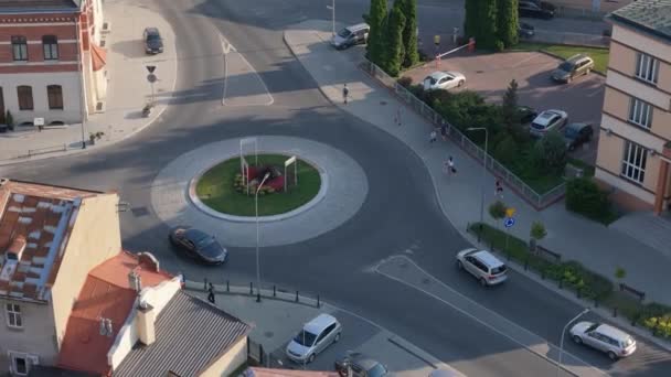 Indah Downtown Roundabout Jaroslaw Pemandangan Udara Polandia Rekaman Berkualitas Tinggi — Stok Video