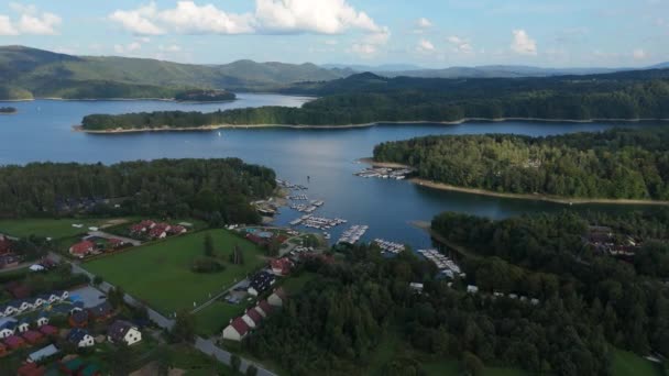 Piękny Krajobraz Port Polanczyk Jezioro Solina Bieszczady Widok Lotu Ptaka — Wideo stockowe