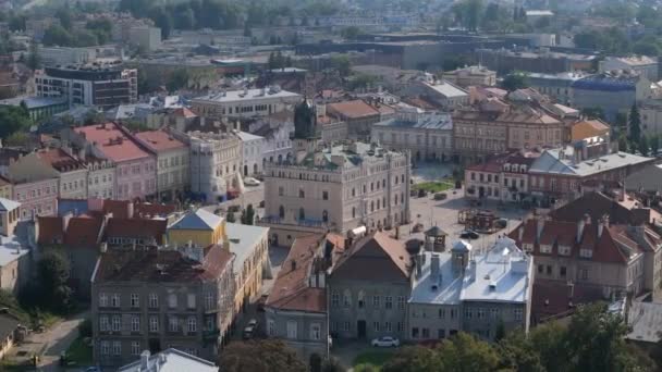 Beautiful Old Town Market Square Council Jaroslaw Aerial View Poland — Stock video