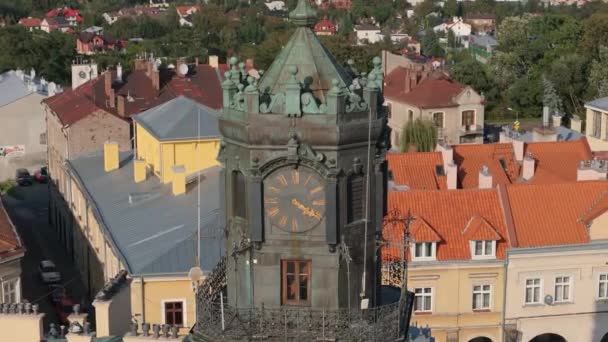 Prachtige Tower Old Town Market Square Raad Jaroslaw Luchtfoto View — Stockvideo