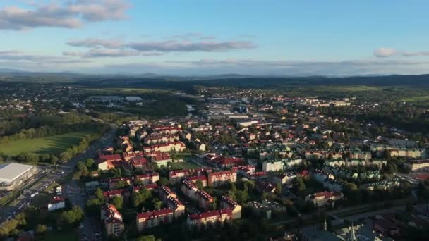 Krásná Krajina Bydlení Estate Sanok Mountains Bieszczady Aerial View Polsko — Stock video