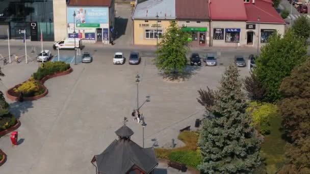 Gyönyörű Well Market Square Downtown Lubaczow Aerial View Lengyelország Kiváló — Stock videók