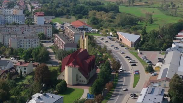 Bela Igreja Panorama Lubaczow Vista Aérea Polônia Imagens Alta Qualidade — Vídeo de Stock
