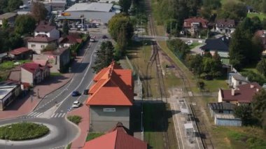 Güzel Tren İstasyonu Lubaczow Hava Manzarası Polonya. Yüksek kalite 4k görüntü