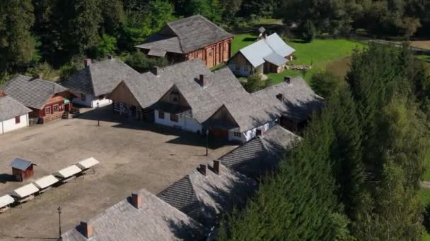 Beautiful Open Air Museum Skansen Sanok Aerial View Poland High — Stock Video