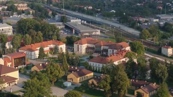 Prachtige Landschap Academie Van Wetenschappen Jaroslaw Luchtfoto Polen Hoge Kwaliteit — Stockvideo