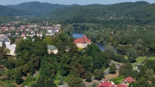 Gyönyörű Táj Royal Castle River San Sanok Aerial View Lengyelország — Stock videók