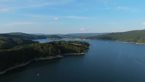 Hermosa Cabecera Del Paisaje Polanczyk Lago Solina Bieszczady Vista Aérea — Vídeo de stock