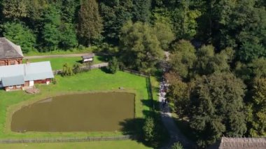 Güzel Açık Hava Müzesi Skansen Sanok Hava Görünümü Polonya. Yüksek kalite 4k görüntü