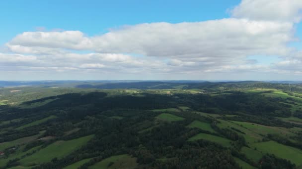 Beautiful Landscape Forest Mountains Bieszczady Bircza Aerial View Poland High — Stock Video