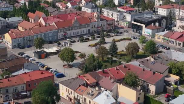 Bela Paisagem Market Square Downtown Lubaczow Vista Aérea Polónia Imagens — Vídeo de Stock