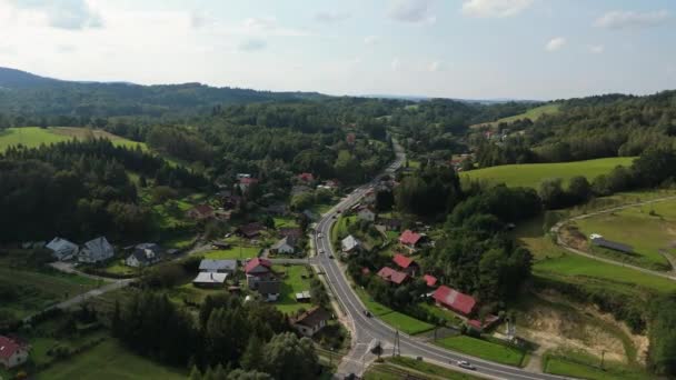 Schöne Landschaft Road Mountains Bieszczady Uherce Mineralne Luftaufnahme Polen Hochwertiges — Stockvideo