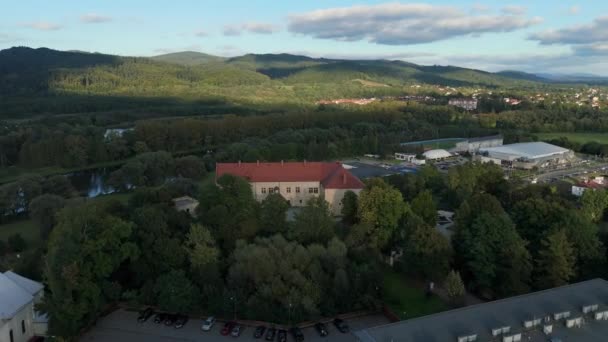 Gyönyörű Táj Királyi Kastély Óváros Sanok Hegység Bieszczady Légi Kilátás — Stock videók