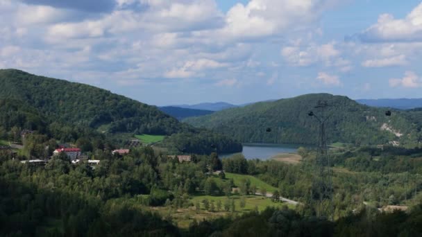 Beautiful Landscape Gondola Solina Mountains Bieszczady Aerial View Poland High — Stock Video