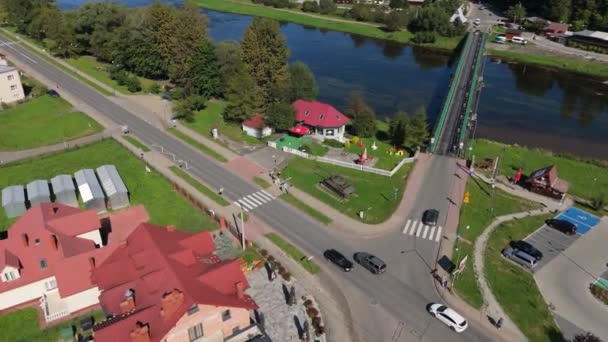 Tanque Monumento Rio San Bridge Sanok Vista Aérea Polônia Imagens — Vídeo de Stock