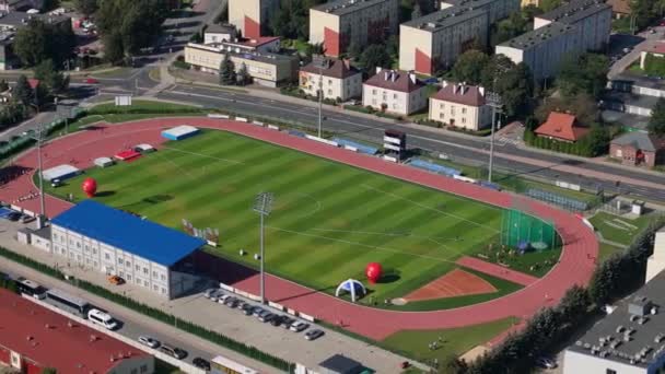 Güzel Peyzaj Stadyumu Sanok Hava Manzarası Polonya Yüksek Kalite Görüntü — Stok video