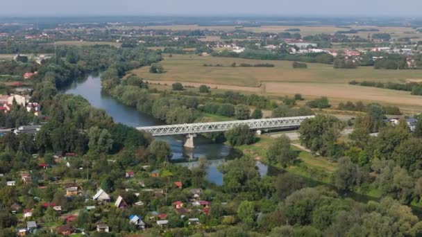 Beautiful Landscape Bridge River San Jaroslaw Aerial View Poland High — Stock Video