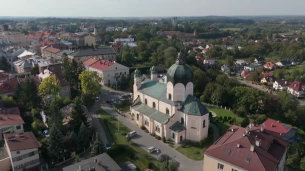Beautiful Old Town Church Jaroslaw Aerial View Poland High Quality — Stock Video