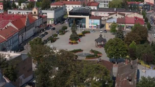 Frumoasa Piață Panorama Piața Lubaczow Vedere Aeriană Polonia Înregistrare Înaltă — Videoclip de stoc