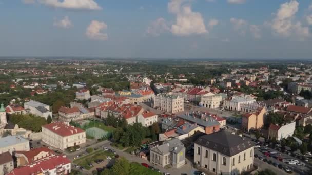 Vackra Landskap Gamla Stans Torg Rådet Jaroslaw Flygfoto Polen Högkvalitativ — Stockvideo