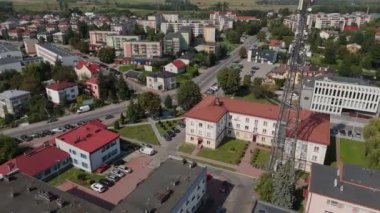 Güzel Downtown Square Lubaczow Hava Manzarası Polonya. Yüksek kalite 4k görüntü