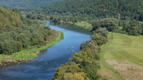 Landschaft Kajak Fluss San Sanok Gebirge Bieszczady Luftaufnahme Polen Hochwertiges — Stockvideo