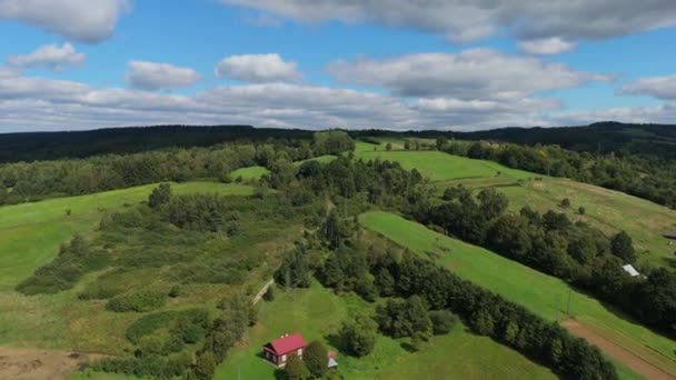 Bellissimo Paesaggio Foresta Montagne Bieszczady Bircza Vista Aerea Polonia Filmati — Video Stock