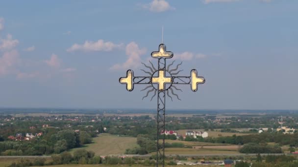 Schöne Landschaft Turm Kloster Opactwo Jaroslaw Luftaufnahme Polen Hochwertiges Filmmaterial — Stockvideo