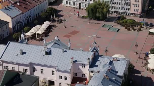 Prachtig Landschap Oude Stadsplein Sanok Luchtfoto View Polen Hoge Kwaliteit — Stockvideo